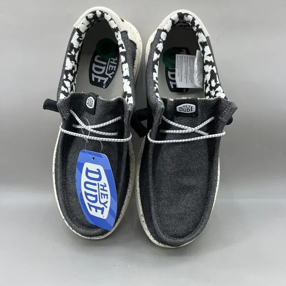 Hey Dude Wally Canvas Stretch Opal Black Sneakers Men Size 8 Gray Slip On Shoes