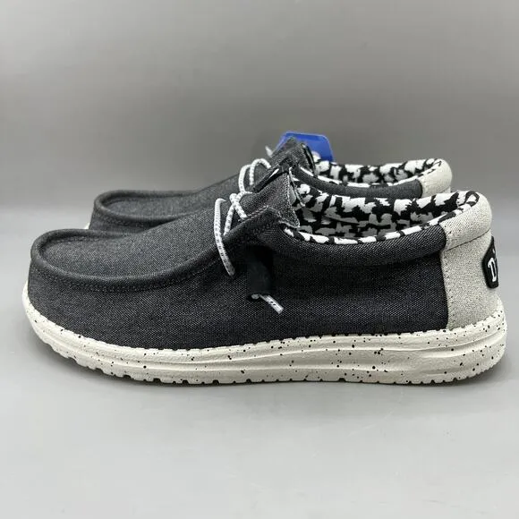 Hey Dude Wally Canvas Stretch Opal Black Sneakers Men Size 8 Gray Slip On Shoes