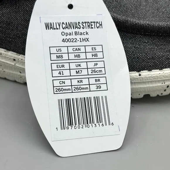 Hey Dude Wally Canvas Stretch Opal Black Sneakers Men Size 8 Gray Slip On Shoes