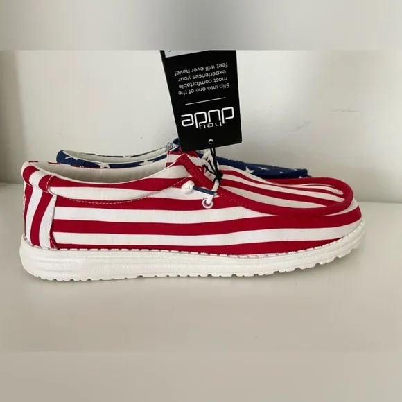 Hey Dude Wally Patriotic‎ American Flag Shoes Slip on Sneakers Mens 12 USA