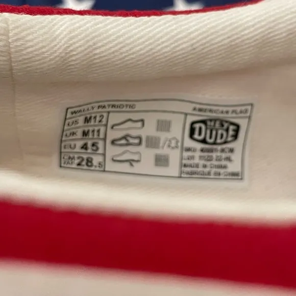 Hey Dude Wally Patriotic‎ American Flag Shoes Slip on Sneakers Mens 12 USA
