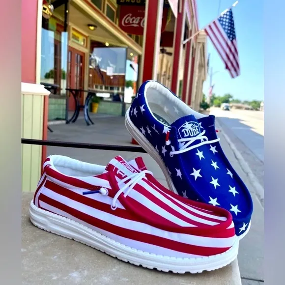 Hey Dude Wally Patriotic‎ American Flag Shoes Slip on Sneakers Mens 12 USA