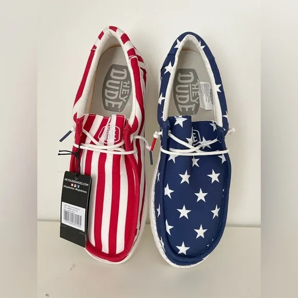 Hey Dude Wally Patriotic‎ American Flag Shoes Slip on Sneakers Mens 12 USA