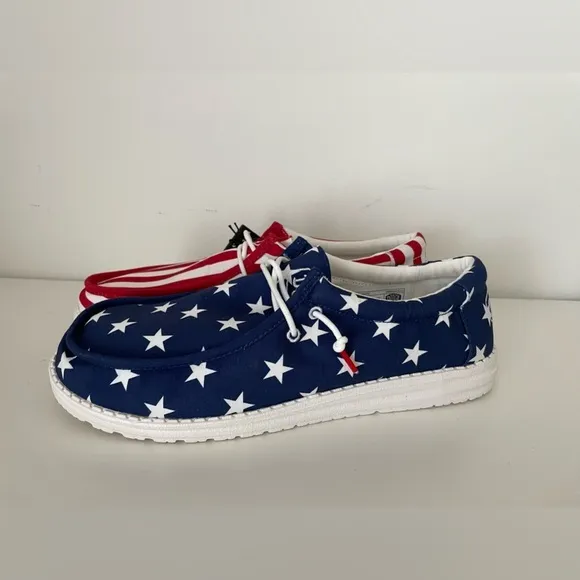 Hey Dude Wally Patriotic‎ American Flag Shoes Slip on Sneakers Mens 12 USA