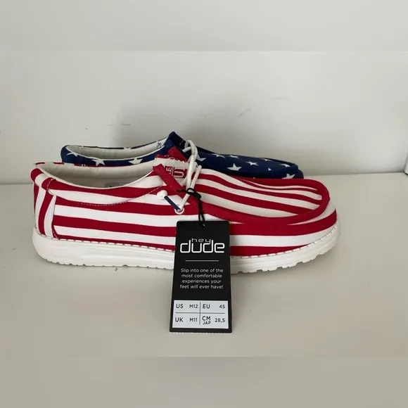 Hey Dude Wally Patriotic‎ American Flag Shoes Slip on Sneakers Mens 12 USA