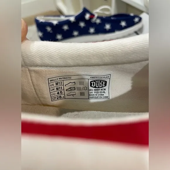 Hey Dude Wally Patriotic‎ American Flag Shoes Slip on Sneakers Mens 12 USA