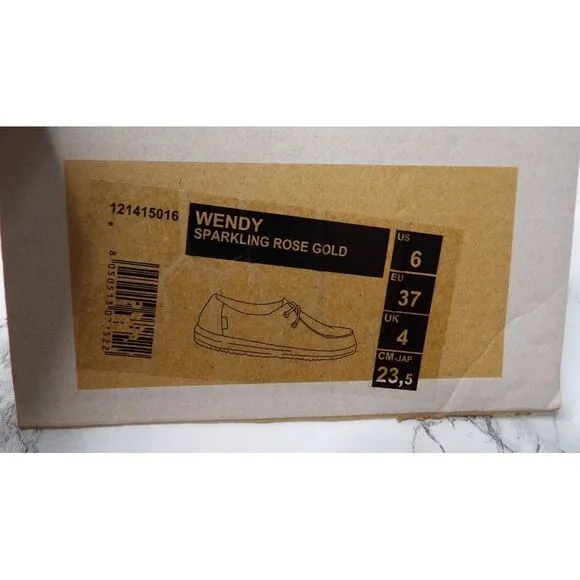 Hey Dude Wendy Comfort Shoes Sparkling Rose Gold Pink Womens‎ US Size 6