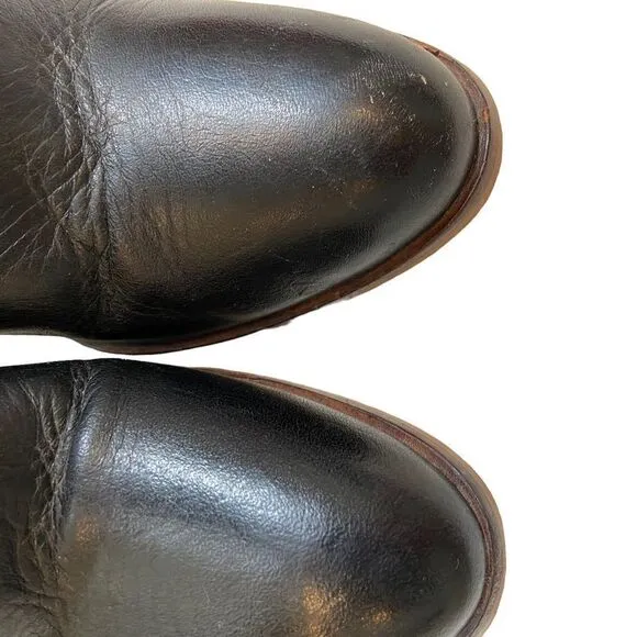 High Quality Genuine Black Leather Heeled Boots Rounded Toe Boots Size 7.5