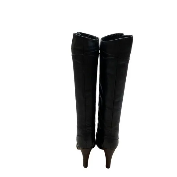 High Quality Genuine Black Leather Heeled Boots Rounded Toe Boots Size 7.5