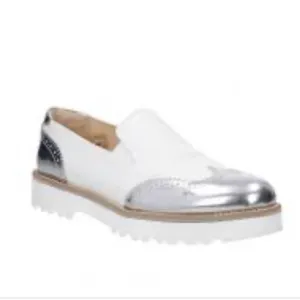 Hogan women’s white/silver wingtip slip on shoes
