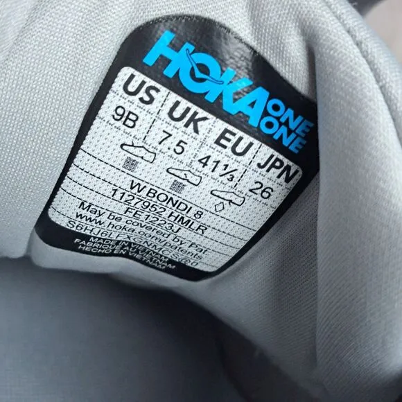 Hoka One One Bondi 8 Running Shoes Women's Sz 9 B Harbor Mist Lunar Rock (VGC)