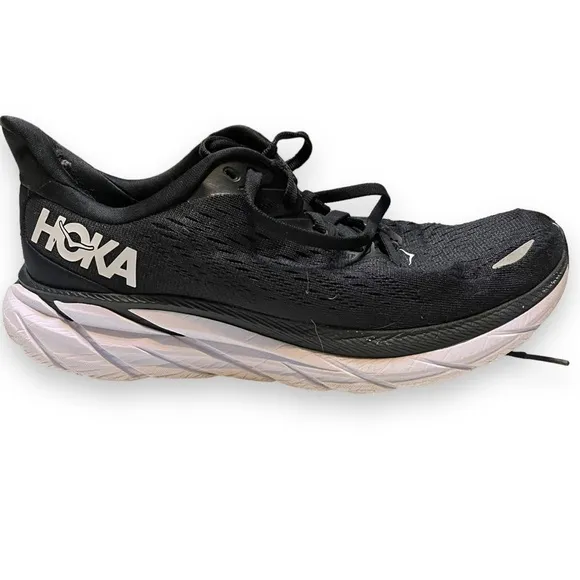 Hoka One One Clifton 8 Womens Size 6.5B Running Shoes Black White 1119394 BWHT