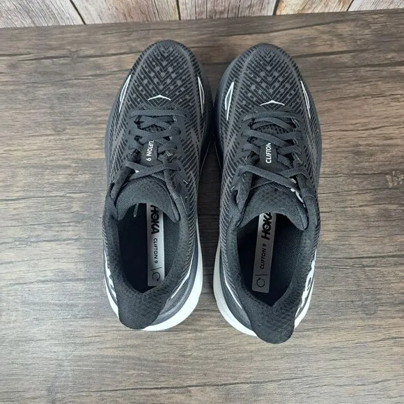 Hoka One One Clifton 9 Women's Sz 8.5 B Running Shoes Black White (VGC)