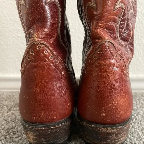 Hondo Cowboy Boots Men's Size 8 D western Embroidered Sienna Brown Leather Shoes