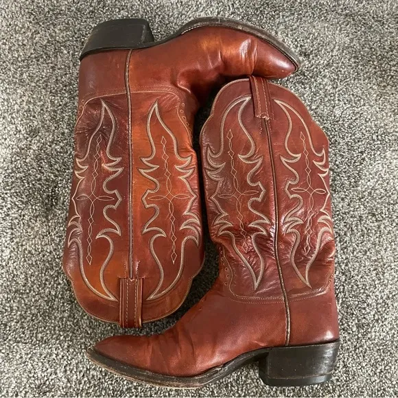 Hondo Cowboy Boots Men's Size 8 D western Embroidered Sienna Brown Leather Shoes