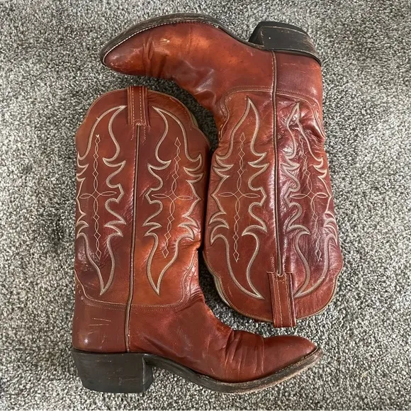 Hondo Cowboy Boots Men's Size 8 D western Embroidered Sienna Brown Leather Shoes