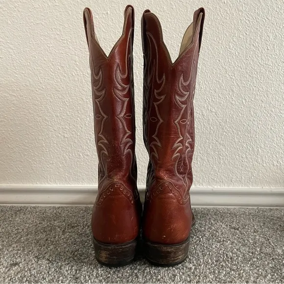 Hondo Cowboy Boots Men's Size 8 D western Embroidered Sienna Brown Leather Shoes