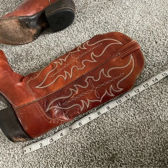 Hondo Cowboy Boots Men's Size 8 D western Embroidered Sienna Brown Leather Shoes