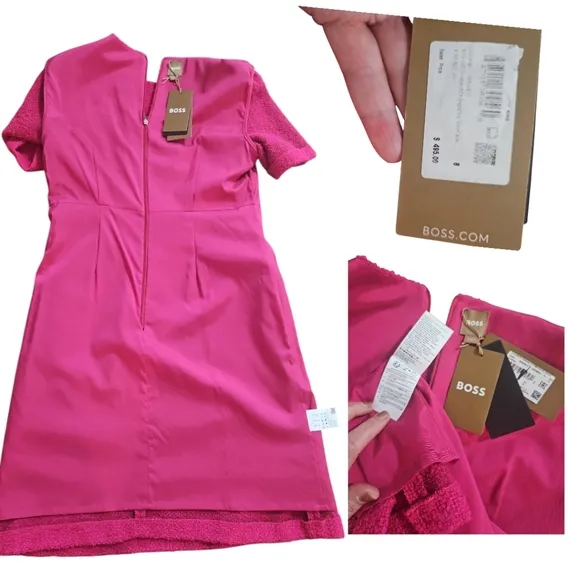 Hugo Boss Woman's Short Sleeve Tweed A line Scoop neckline Mini Dress