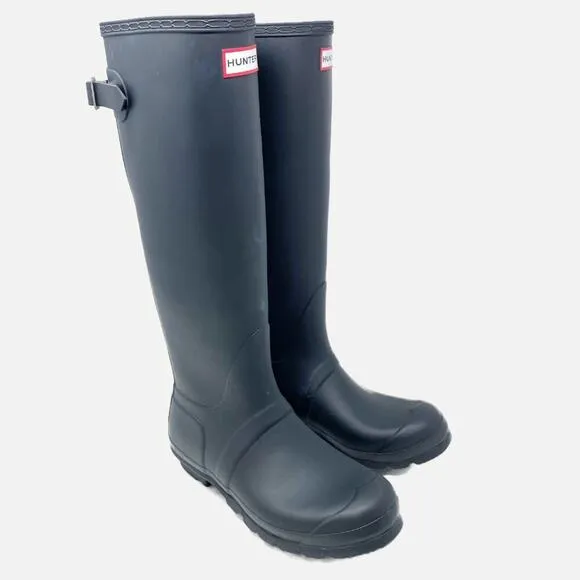 Hunter Black Matte Original Tall Back Adjustable Rain Boots Women's 8 Waterproof
