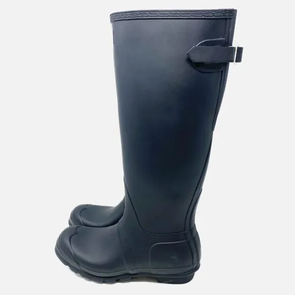 Hunter Black Matte Original Tall Back Adjustable Rain Boots Women's 8 Waterproof