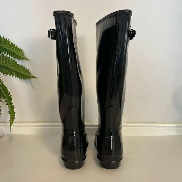 Hunter Black Original Tall Gloss Rain Boots Size 8 New without box