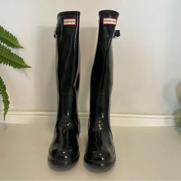 Hunter Black Original Tall Gloss Rain Boots Size 8 New without box