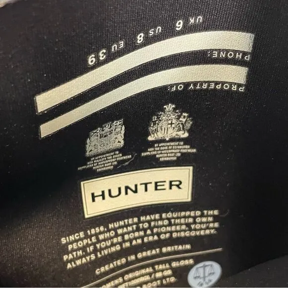 Hunter Black Original Tall Gloss Rain Boots Size 8 New without box