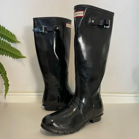 Hunter Black Original Tall Gloss Rain Boots Size 8 New without box