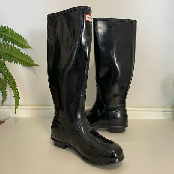 Hunter Black Original Tall Gloss Rain Boots Size 8 New without box