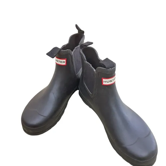 Hunter Black Rubber pull on short original Chelsea Boots size 10