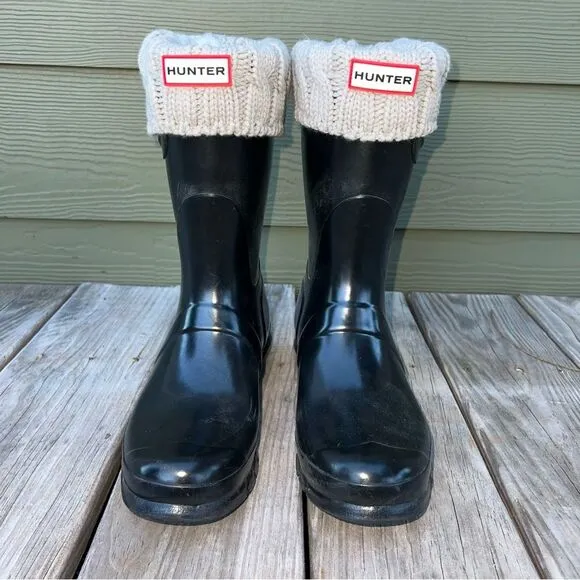 Hunter Boots Original Tour Short Boots Women’s Size 10 Black   Boot Liners
