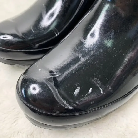 Hunter Kids Girl Boy Black Reflective Glossy Rubber Tall Rain Boots Size 5B / 6G