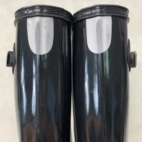 Hunter Kids Girl Boy Black Reflective Glossy Rubber Tall Rain Boots Size 5B / 6G
