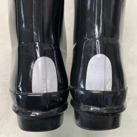 Hunter Kids Girl Boy Black Reflective Glossy Rubber Tall Rain Boots Size 5B / 6G