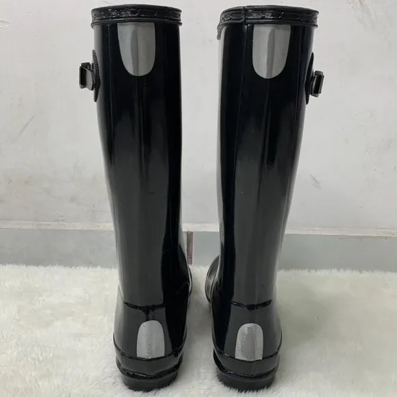Hunter Kids Girl Boy Black Reflective Glossy Rubber Tall Rain Boots Size 5B / 6G