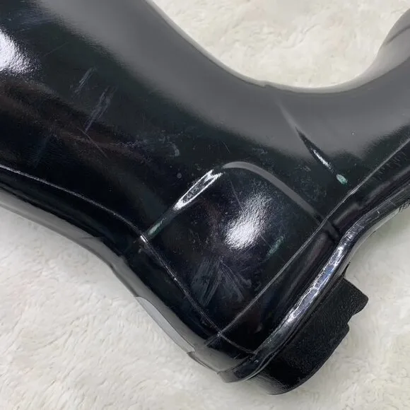 Hunter Kids Girl Boy Black Reflective Glossy Rubber Tall Rain Boots Size 5B / 6G