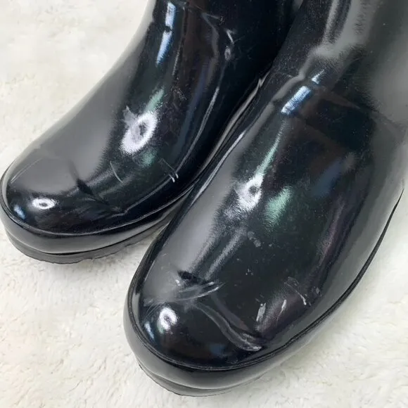 Hunter Kids Girl Boy Black Reflective Glossy Rubber Tall Rain Boots Size 5B / 6G