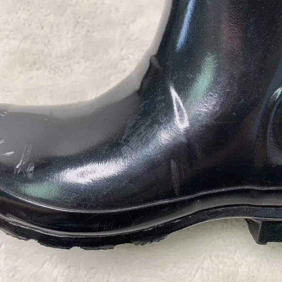 Hunter Kids Girl Boy Black Reflective Glossy Rubber Tall Rain Boots Size 5B / 6G