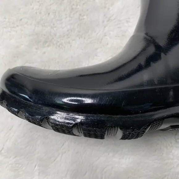 Hunter Kids Girl Boy Black Reflective Glossy Rubber Tall Rain Boots Size 5B / 6G