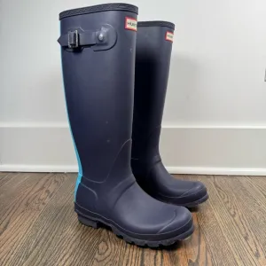 Hunter Midnight Sky Blue Original Stripe Wellington Rain Color Block Boots US6