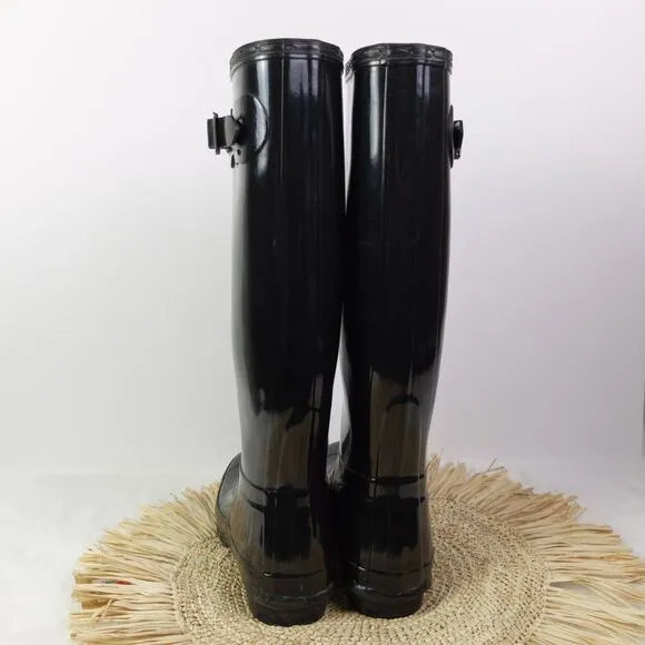 Hunter Original Black Tall Gloss Rain Boots Size 5