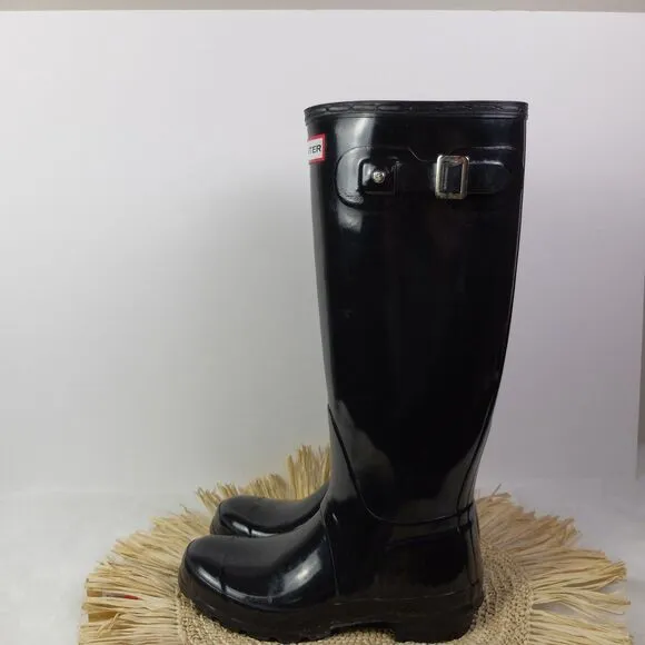 Hunter Original Black Tall Gloss Rain Boots Size 5