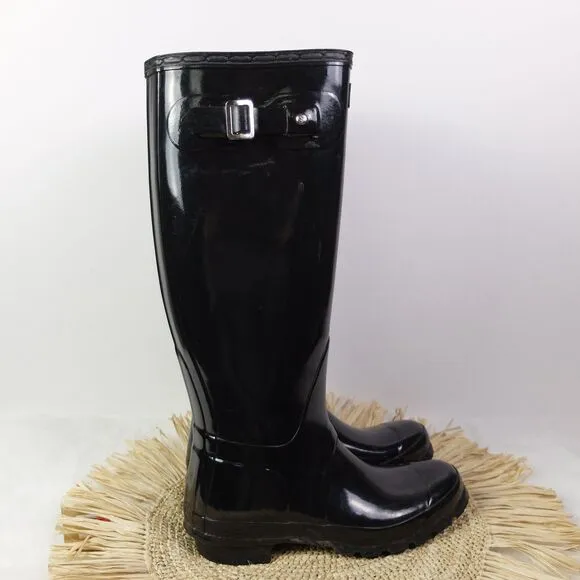 Hunter Original Black Tall Gloss Rain Boots Size 5
