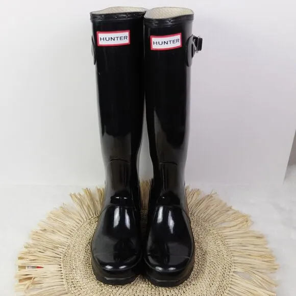 Hunter Original Black Tall Gloss Rain Boots Size 5