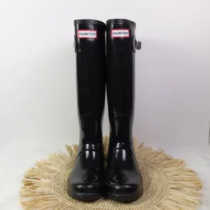 Hunter Original Black Tall Gloss Rain Boots Size 5
