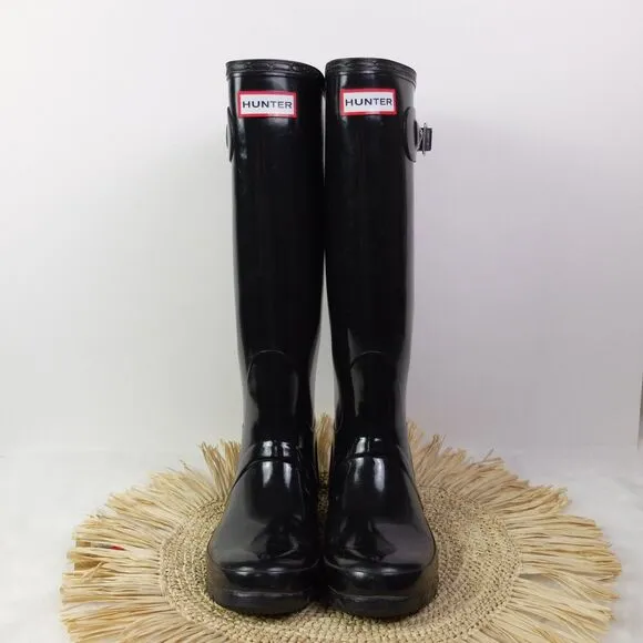 Hunter Original Black Tall Gloss Rain Boots Size 5