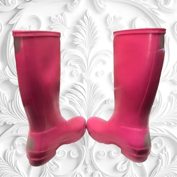 Hunter Original Rain Boots Tall Gloss Glitter Barbie Pink Girls Size 4 Boot