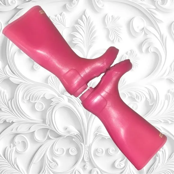 Hunter Original Rain Boots Tall Gloss Glitter Barbie Pink Girls Size 4 Boot