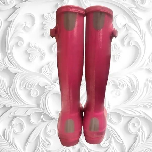 Hunter Original Rain Boots Tall Gloss Glitter Barbie Pink Girls Size 4 Boot